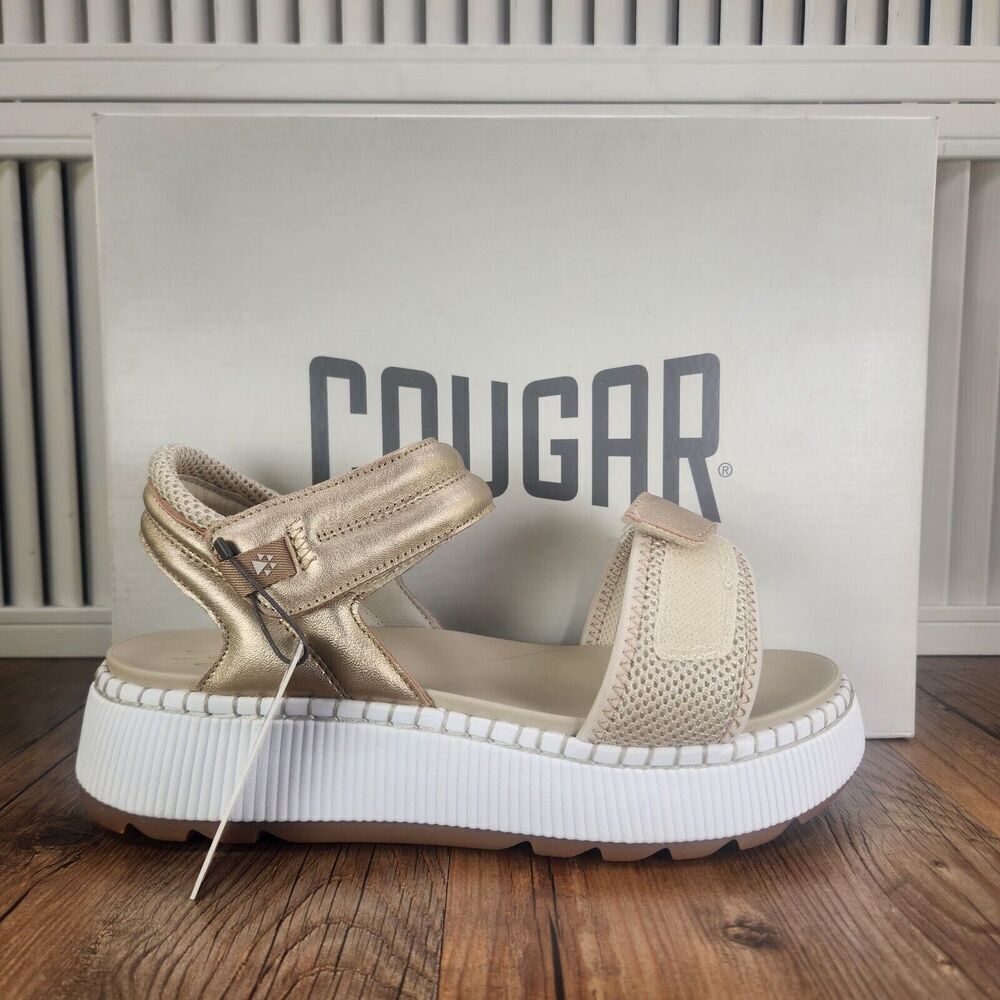 Cougar Spritz Platino Platform Sandals Women Sz 9M Golden Dore Metallic Designer